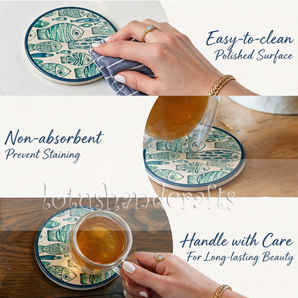 Combine everyday practicality with artistic beauty using this colorful coaster, ideal for coffee cups, tea mugs, and drinking glasses.