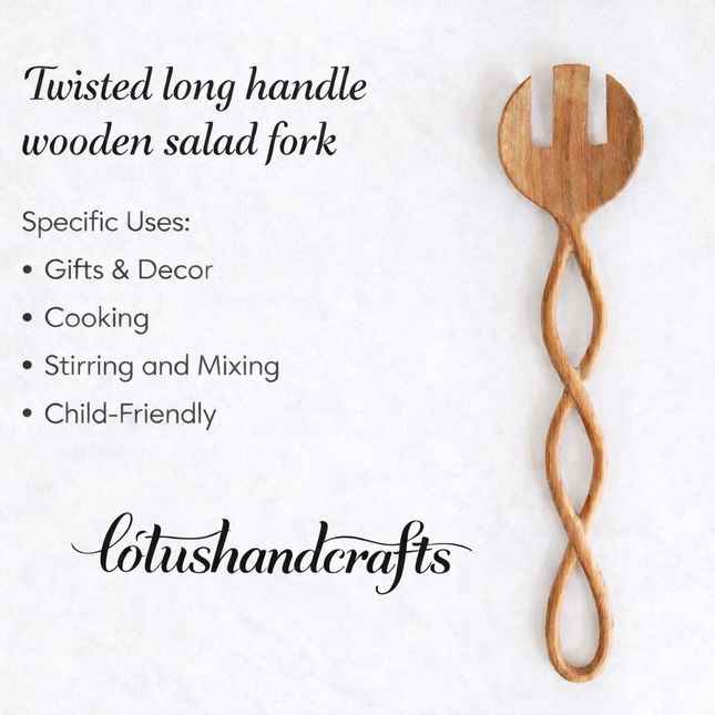 Twisted long handle wooden salad fork with a cute design for everyday kitchen use.