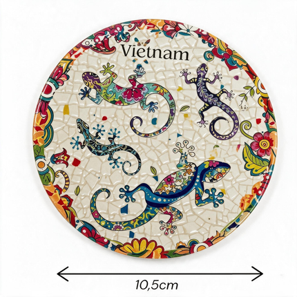 A beautiful combination of colourful flowers, curling leaves and ornamental curves surrounds the four salamanders.