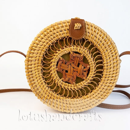 Cute handwoven vintage round rattan crossbody bag with natural handcrafted charm and timeless boho style.