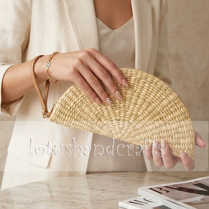 This cute water hyacinth half moon clutch is both a durable and beautiful fashion accessory.