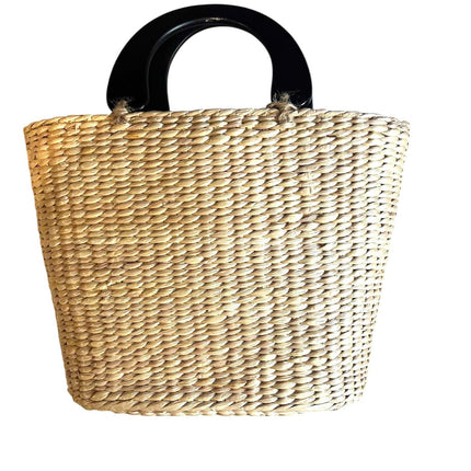 Handwoven cute water hyacinth straw top handle handbag.