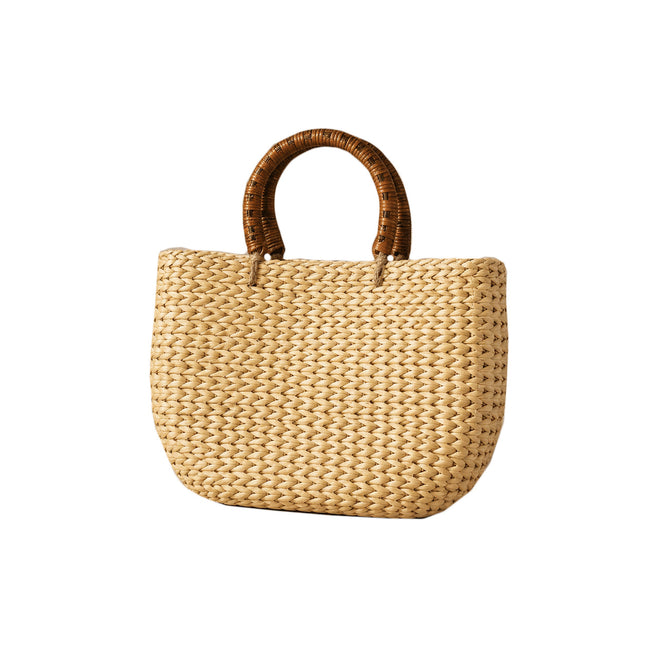 Handwoven Water Hyacinth Tote Bag with Round Rattan Handles by Lotushandcrafts.