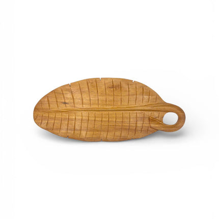 Cute handmade carved wood leaf texture tray designed for serving, decor, and everyday use.