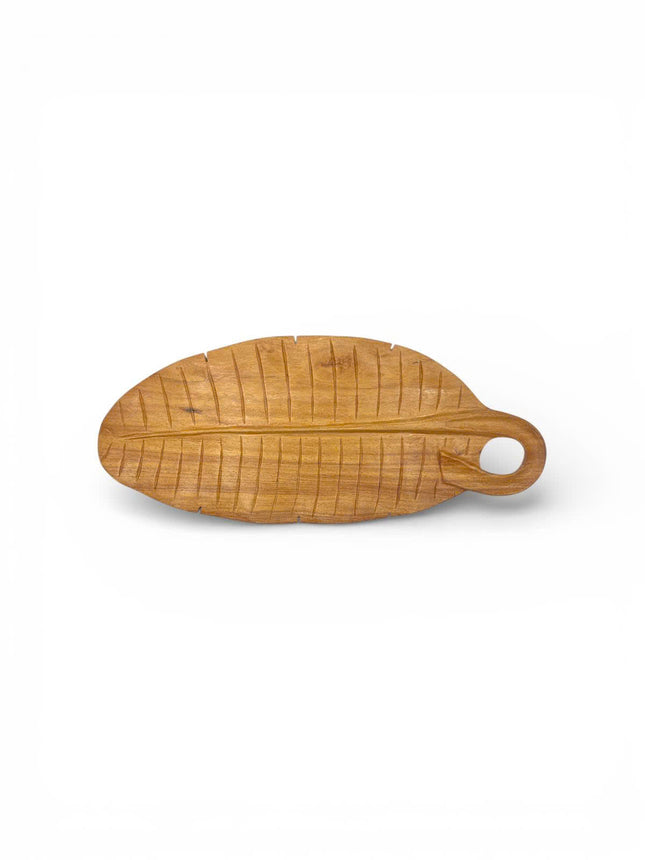 Cute handmade carved wood leaf texture tray designed for serving, decor, and everyday use.