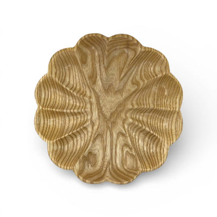 Wooden flower shaped serving plate designed by Lotushandcrafts for everyday dining and decor use.