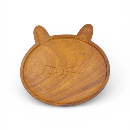 Handcrafted cute wooden cat shaped plate designed for everyday use and home decor.