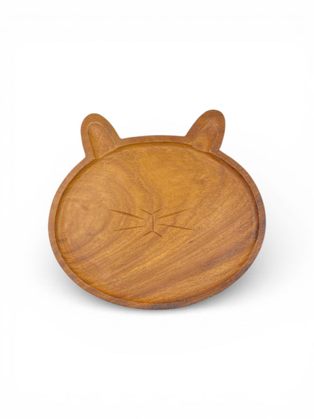 Handcrafted cute wooden cat shaped plate designed for everyday use and home decor.
