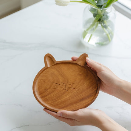 Handcrafted wooden cat shaped plate that is safe and gentle for everyday use.