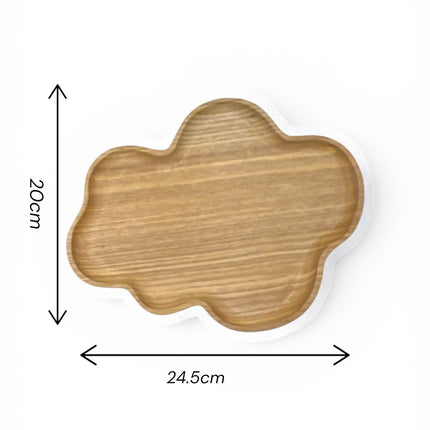 Ash wood cloud shaped plate with a natural design perfect for serving snacks and desserts.