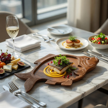 Handcrafted wooden fish shape serving tray is safe and user friendly for everyday use.