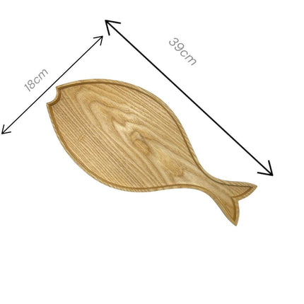 Wooden fish shaped serving tray cute size for serving snacks fruits and decoration.