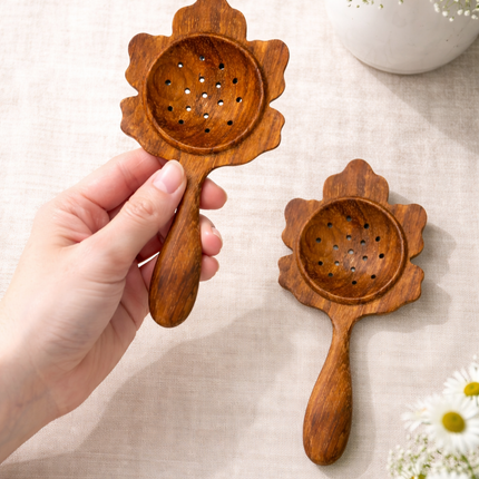 Handcrafted wooden flower slotted spoon makes a thoughtful and elegant gift for any occasion.