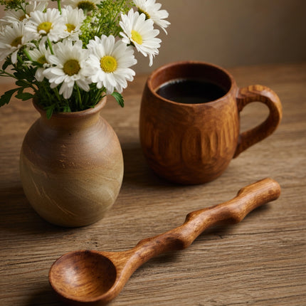 Handcrafted wooden twig curve spoon handmade and designed to be user friendly, offering a natural feel and comfortable grip for everyday use.