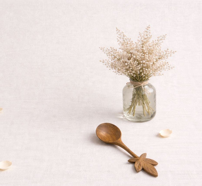 Hand carved leaf wooden spoon decor adds a natural artistic touch to your kitchen and dining space.