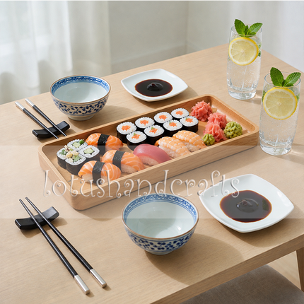 Ashwood rectangular serving tray and charcuterie board for elegant coffee, dessert, sushi, and food plating.