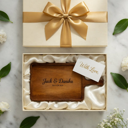 Handcrafted wooden serving tray handle board, a luxurious and elegant gift for any occasion.