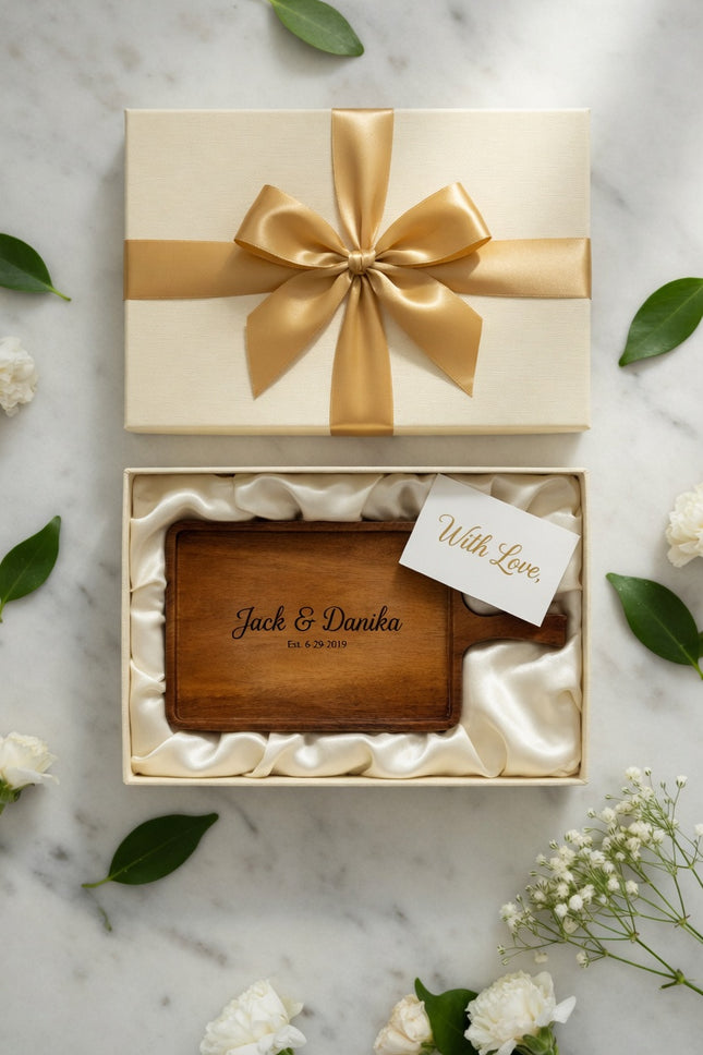 Handcrafted wooden serving tray handle board, a luxurious and elegant gift for any occasion.