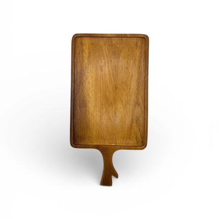 Handcrafted wooden serving tray with a cute handle, perfect for everyday serving and display.