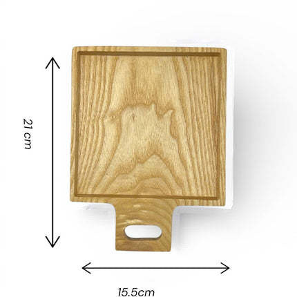 Wooden spalted maple square cutting board with a practical size for everyday kitchen use.