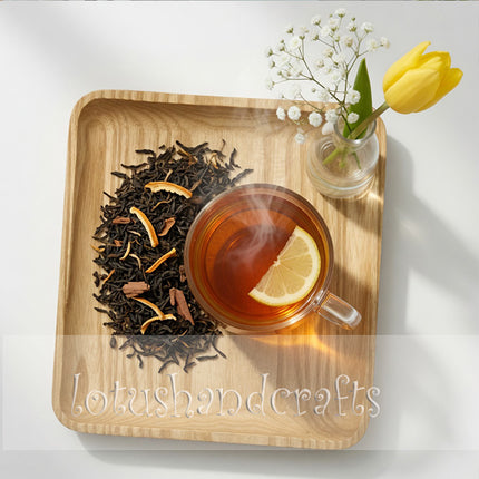 This elegant flatlay photograph captures the rustic charm of a handcarved ashwood square serving plate.