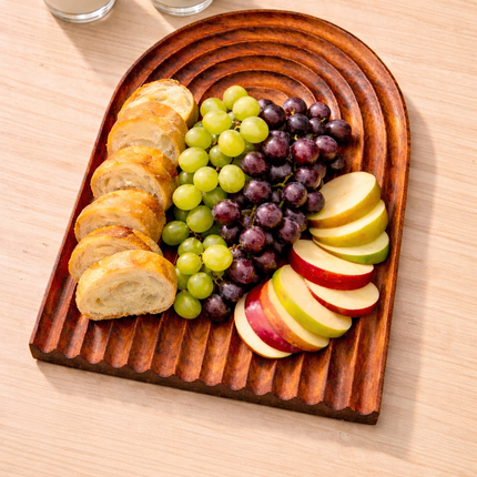 Handcrafted arch wave wooden serving tray adds a cute and charming touch to your space.