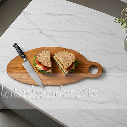 Handcarved Wood Leaf Shape Serving Tray With Texture by Lotushandcrafts