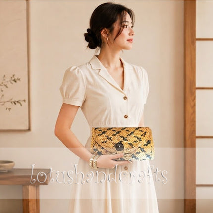 The durable woven grass ziczac clutch is a perfect accessory for your everyday fashion needs.